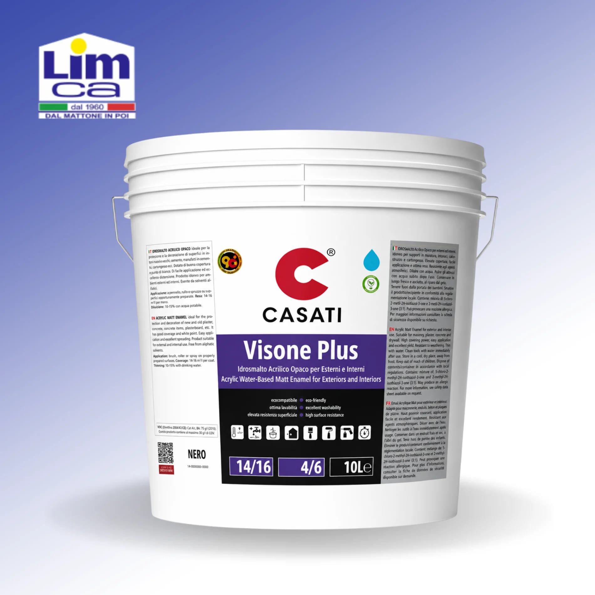 CASATI VISONE PLUS OPACO NERO 10 LT - Smalto murale acrilico all'acqua